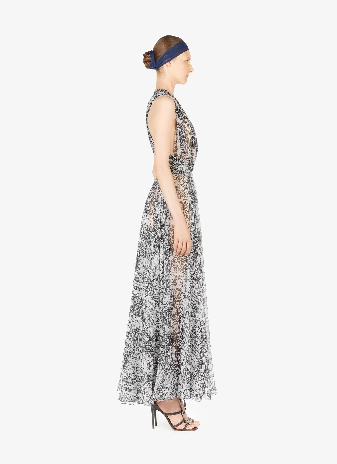 Flowing Silk Chiffon Dress  ALAÏA MULTICOLOR BROWN FLOWING SILK CHIFFON DRESS